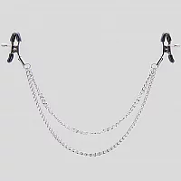 Bondage Boutique Adjustable Nipple Clamps with Double Chain Silver