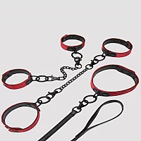 Bondage Boutique Ruby Velvet Collar Wrist and Ankle Cuff Kit 3 Piece Red