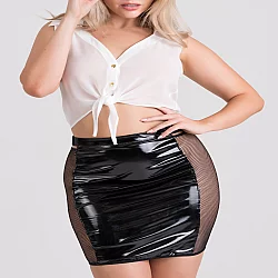 Lovehoney Fantasy Risky Business Top and Wetlook Skirt Set S M Black