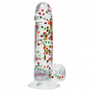 Hearts Aflutter Confetti Clear Dildo - 7.25 Inch