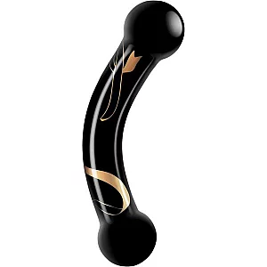 Secret Kisses Handblown Glass Double Ended Dildo Black Gold 5.5 Inch