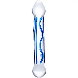 Glas Full Tip Textured Glass Dildo Blue 6.5 Inch
