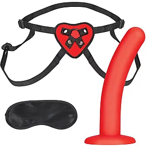 Lux Fetish Red Heart Adjustable StrapOn Harness andamp 5 Inch Dildo Set