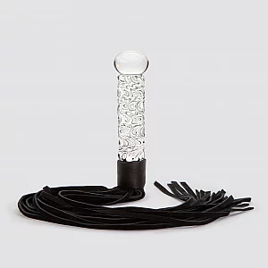 Icicles No 38 Glass Dildo with Leather Flogger Clear