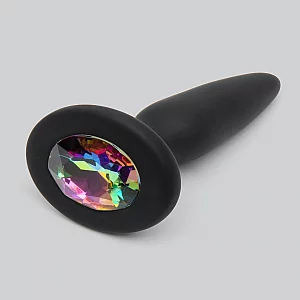 Glams Silicone Black Mini Butt Plug with Rainbow Crystal 3 Inch Rainbow