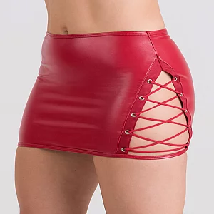Lovehoney Fierce Leather Look LaceUp Red Skirt Large Red