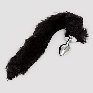 Ouch Black Faux Fur Fox Tail Metal Butt Plug Black